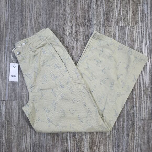 Puma X Kidsuper Studios Wide Leg Denim Jeans Pants Women's Medium M Beige AOP - Picture 2 of 14